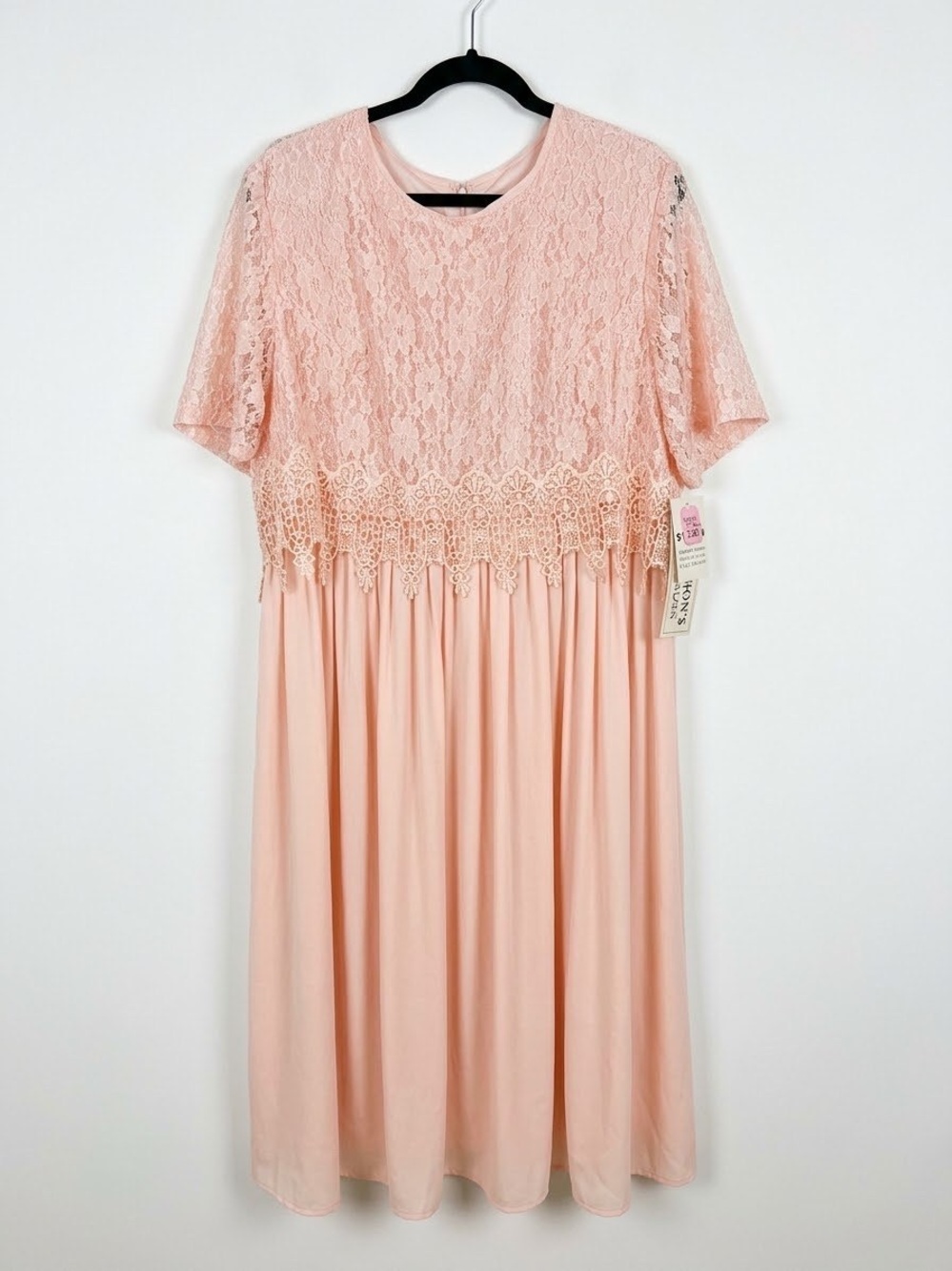 VTG 80s S.L. Fashions Peach Lace Pleated Midi Dress NWT